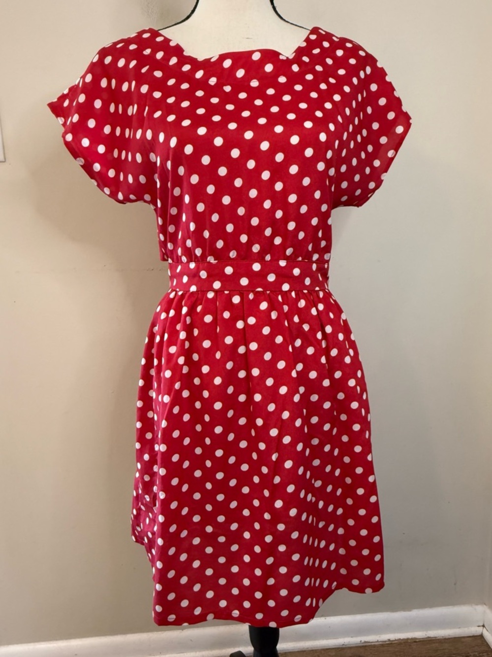 Monteau Red and White Polka Dot Mini Dress